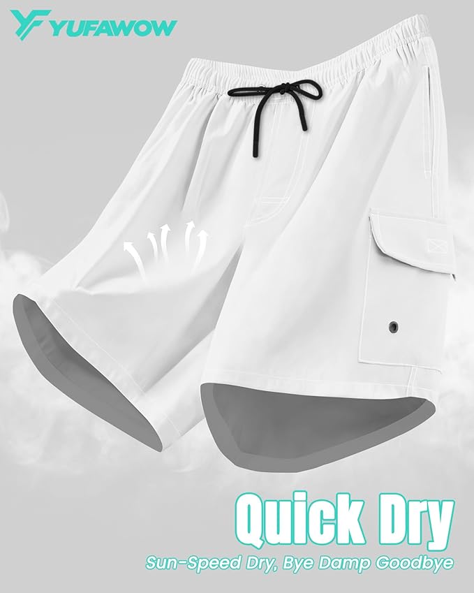 Men Swim Trunks with Compression Liner Quick Dry Breathable Multi Pockets for Summer Beach Cruise Water Park