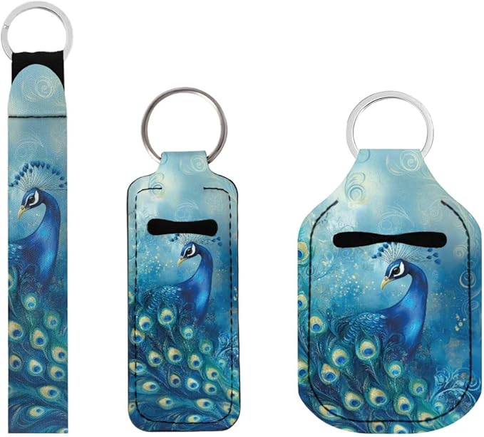 Suobstales 3Pcs Travel Bottles Keychain Holder Set,Travel Bottle Sleeves+Neoprene Chapstick Holders+Lanyard Keychain