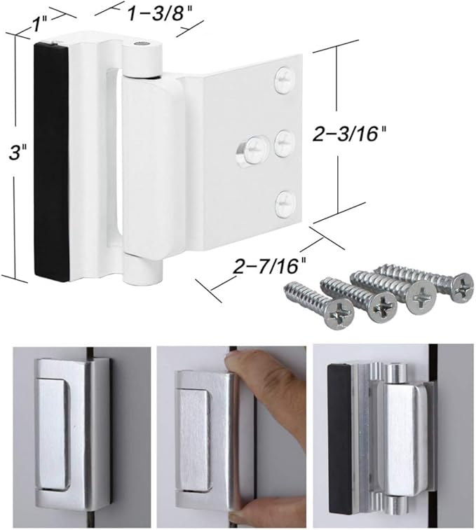 2 Pack Reinforcement Locks with 8 Screws, Childproof Night Lock Withstands 800 Lbs White
