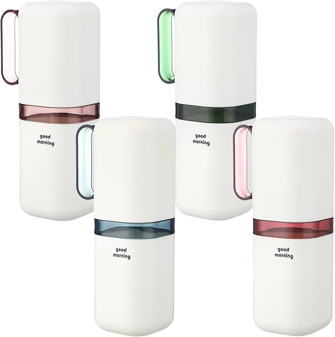 Ziliny 4 Pcs Travel Toothbrush Holder with Cups Toothbrush and Toothpaste Case Multifunctional Travel Tooth Brush Holder Containers Portable Cup with Handle for Camping Business
