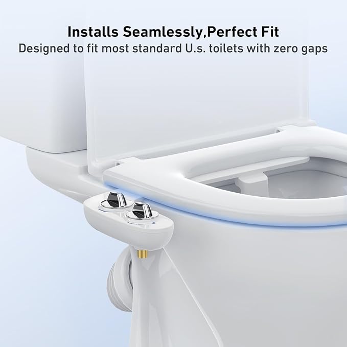 Toilet Bidet Attachment, Non-Electric Dual Nozzle (Feminine/Bidet Wash), Self-Cleaning Fresh Cold Water Sprayer Bidets for Toilets with Adjustable Water Pressure (Dual Knob, Chrome)