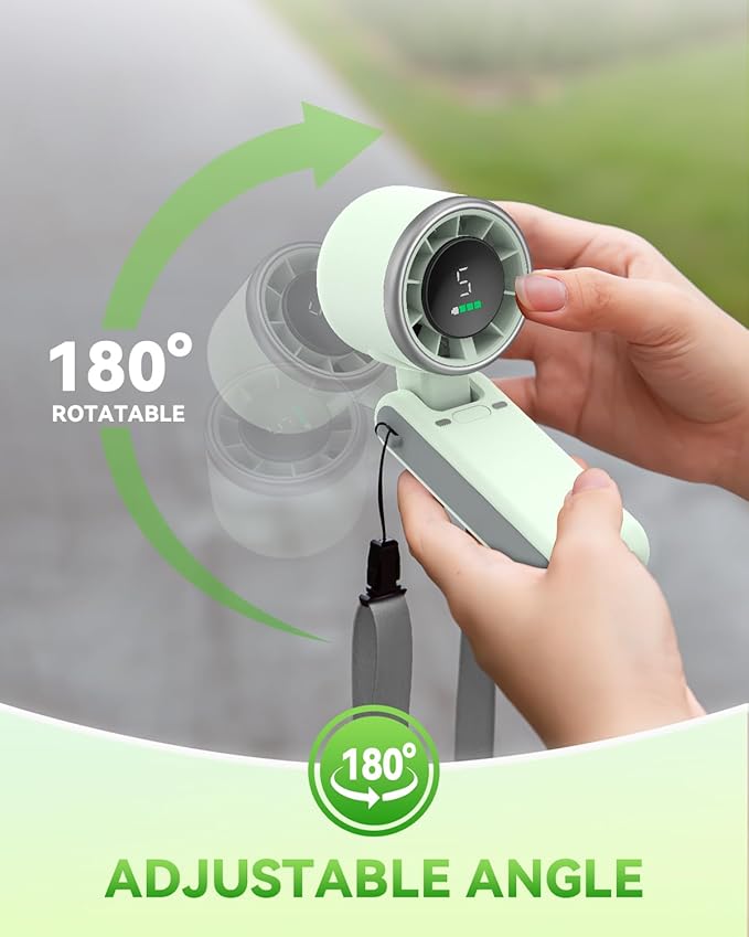 PlayHot Portable Handheld Turbo Fan, 5 Gear Wind, Battery Operated, Up to 12 Working Hours, 3 IN 1 Hand Fan with Air Turbo Tech Cooling Fans for Outdoor Activities, Travel, Beach (Green)