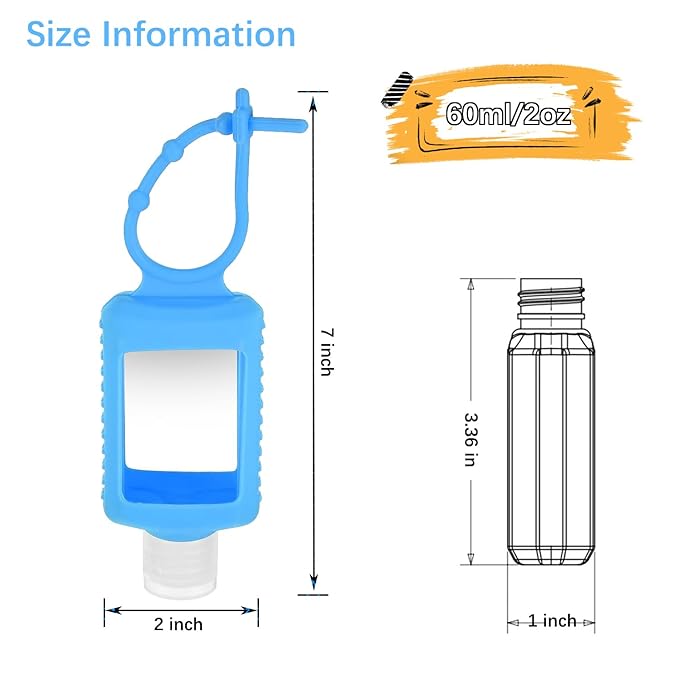 4 Pack Travel Bottles, Hand Sanitizer Holder Empty Travel Size 2oz/60ml Leakproof Refillable Containers Portable Keychain Bottles with Detachable Silicone Case