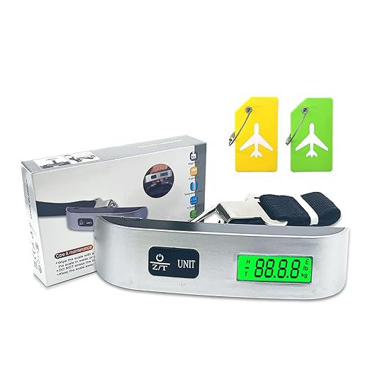 2-in-1 Travel Set: Luggage Scale + 2 Silicone Tags, Writable Name & Phone to Prevent Loss, 110 lbs Capacity, LCD Display, Ideal for Travel Bags