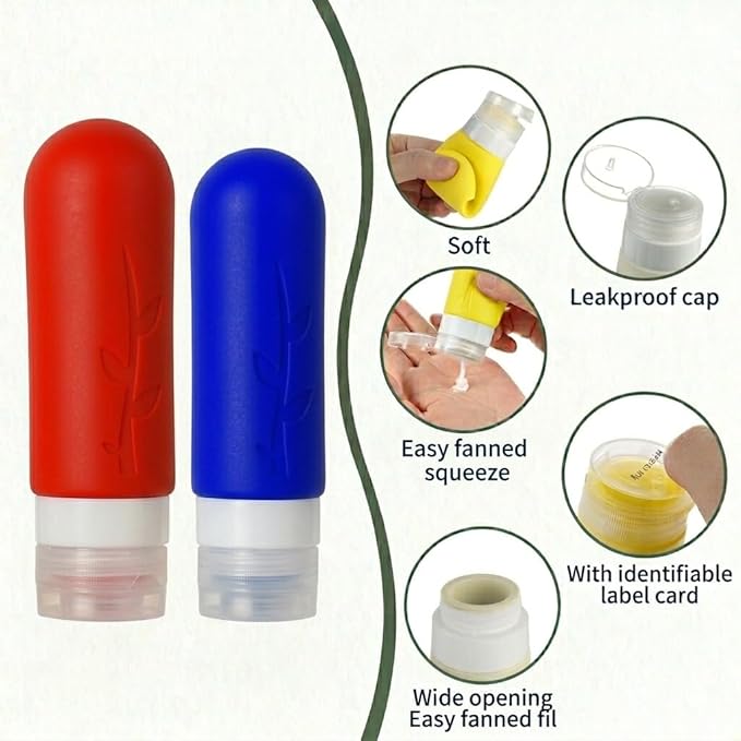 DEPOZA Travel Bottles Kit (16 Pack) - TSA Approved, Leak Proof Silicone Squeezable Containers for Toiletries. Complete Set with Jars, Sprayers & Bag (Fluorescent)