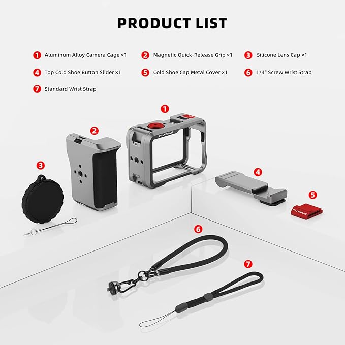 Action 6 Grip Kit (with Metal Cage), Aluminum Alloy Camera Handle Bundle Expansion Mount with Shutter Button, Quick Release, Cold Shoe, 1/4" Threaded Hole for DJI Osmo Action 6 Accessories