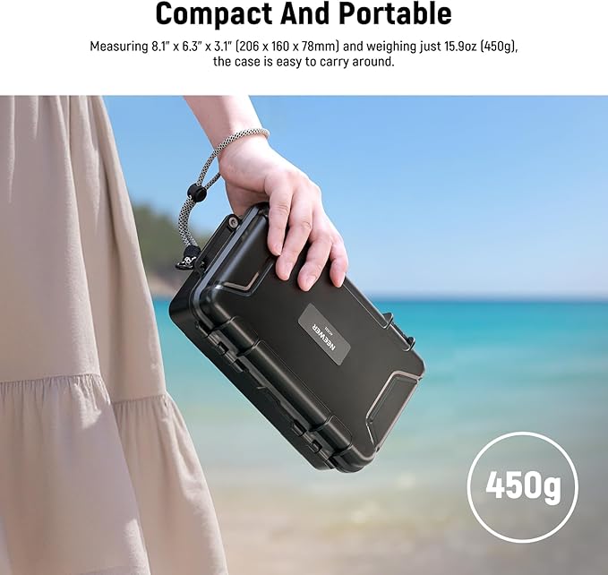 NEEWER Hard Case Compatible with DJI Osmo Action 5 Pro / 4/3 Camera, IP67 Waterproof Dustproof Shockproof Portable Travel Storage Case with Custom Foam Inserts & 12 Slots for Accessories, AC031