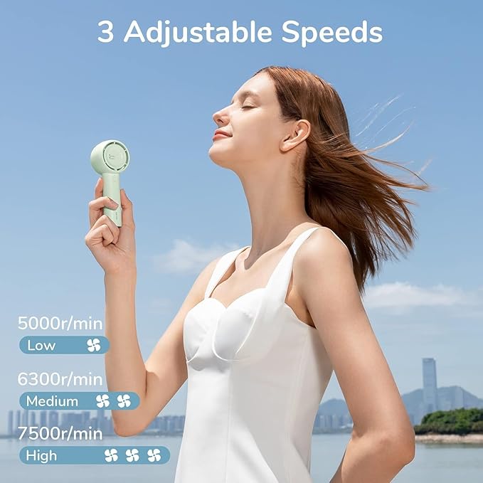 JISULIFE Mini Portable Fan-Bladeless Safe Design, Powerful Turbo Handheld Fan with 3 Speeds, USB Rechargeable, Small Pocket Design for Travel/Lash, Gifts For Girls/Women