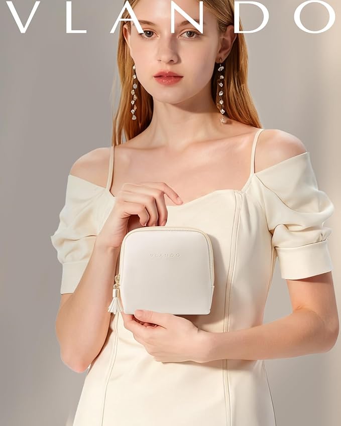 VLANDO Mini Jewelry Travel Case, Mothers Day Gifts for Mom, Jewelry Pouch Bags with Zipper, Velvet Jewelry Organizer Storage Bag for Bracelet Rings Earring Travel Essentials-White