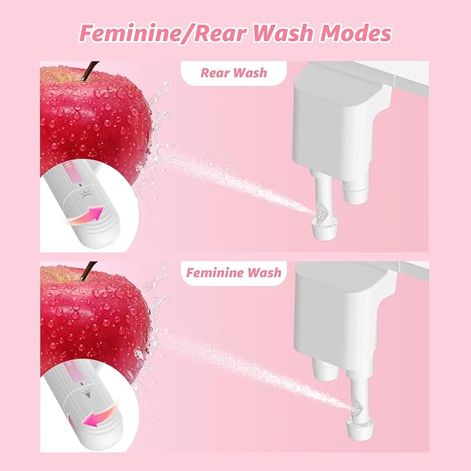 Ultra-Slim Bidet Attachment for Toilet, Non-Electric Dual Nozzle (Rear & Feminine Wash), Adjustable Water Pressure, Easy to Install, Fits Most Toilets, Stainless Steel Hose, Pink & White