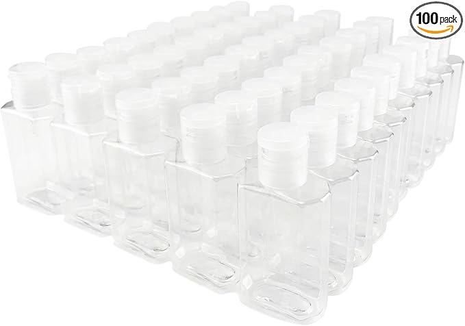 Empty Hand Sanitizer Travel Size Bottles, 2oz, 100 Pack, Plastic Clear Refillable Flip-Top Containers for Shampoo, Baby Shower