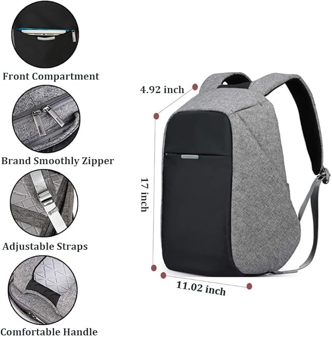 oscaurt Anti Theft Backpack 15.6 Inch Laptop Travel Backpack with Hidden Zipper and USB Charging Port Waterproof Business Computer Bag for Men & Women