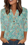 OFEEFAN Womens Tops 3/4 Sleeve Henley Shirts for Women Summer Outfits Fashion Clothing