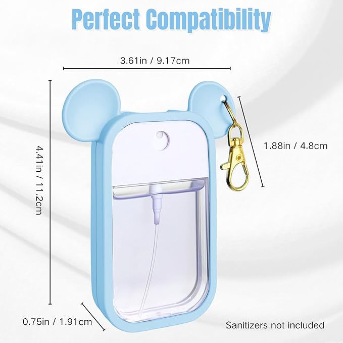 Mouse Design Silicone Case Compatible with Touchland Hand Sanitizer Spray 1 fl oz, Silicone Protective Case Holder with Keychain for Power Mist and Glow Mist, Blue