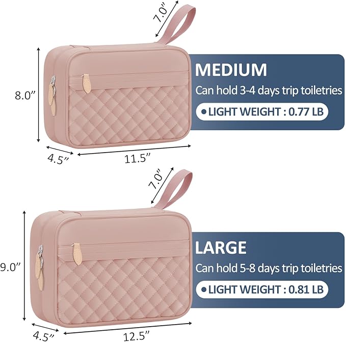 Vankor Large Travel Toiletry Bag for Women with Hanging Hook, Waterproof TSA Approved Cometic Toiletry Bag Organizers Leakproof Make up Bags for Women Pink