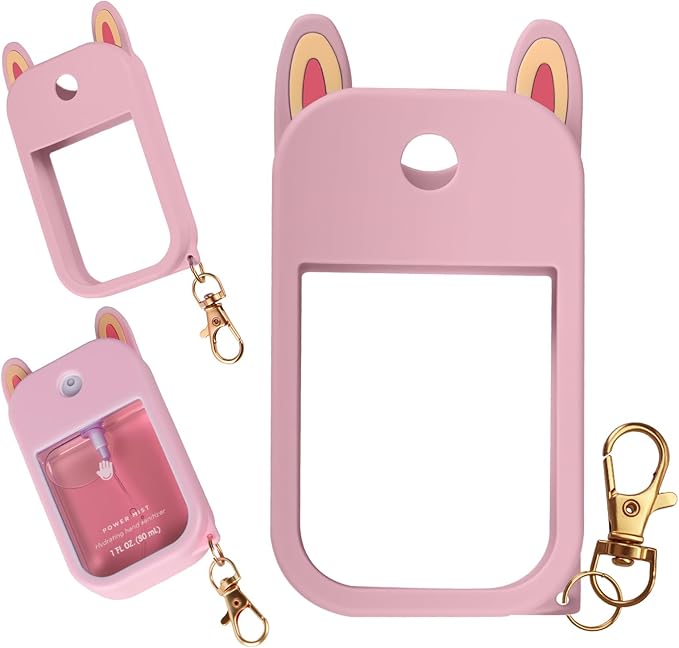 Cute Ear Silicone Case Compatible with Touchland Hand Sanitizer Spray (Fit for 1 FL.OZ), Protective Case with Keychain, Hand Sanitizer Holder(Pink)