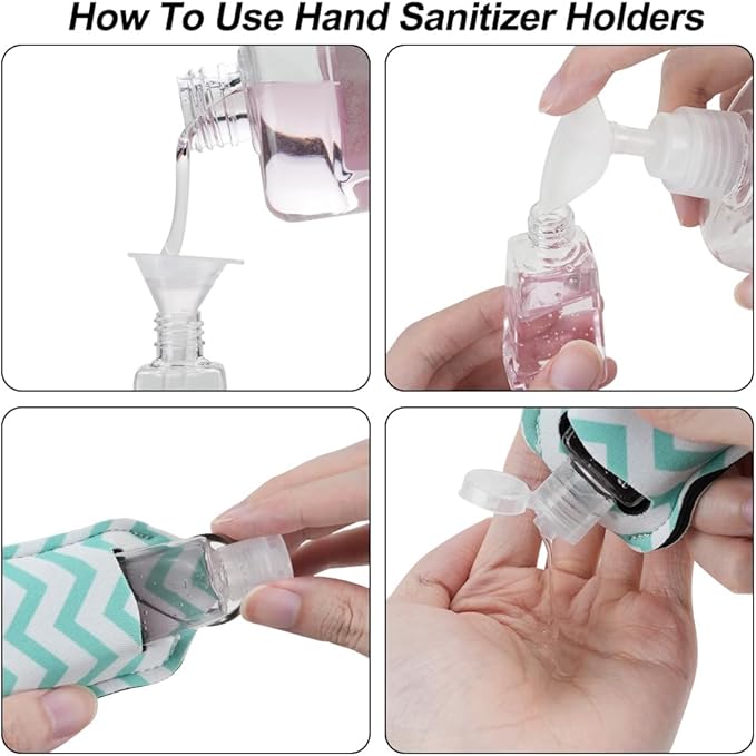 83Pcs Hand Sanitizer Holder Set, 40 Pcs Hand Sanitizer Holder Keychains & 40 Reusable Flip Cap Travel Bottles (30ml/1oz), 3 Funnels, For Travel, Vacation, Camping, Picnic, Party, Home, Office
