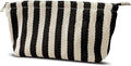 HAPPYHEIDI Small Black White Stripe Makeup Brush Bag Zipper Pouch Women Girls Purse Organizer,Canvas Lined, Premium Zipper