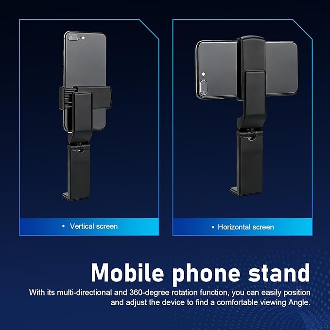1 PC Foldable Phone Holder, 360 Degree Adjustable Handsfree Phone Mount, Universal Multi-Directional Mobile Phone Stand, for Airplane, Travel, Desk, Tray Table, Home, Office, Train (Black)