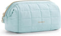 BAGSMART Makeup Bag Travel Toiletry Bag, Puffy Padded Make Up Bags for Women Makeup Organizer Case, Wide-open Pouch Purse Travel Essentials Toiletries Accessories Brushes, Light Blue