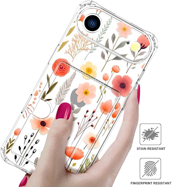 Compatible with iPhone 17 Air Case Card Holder for Women Cute Design,Wallet Phone Cases Transparent Cool Kawaii Protective (Clear Flowers Leaves)