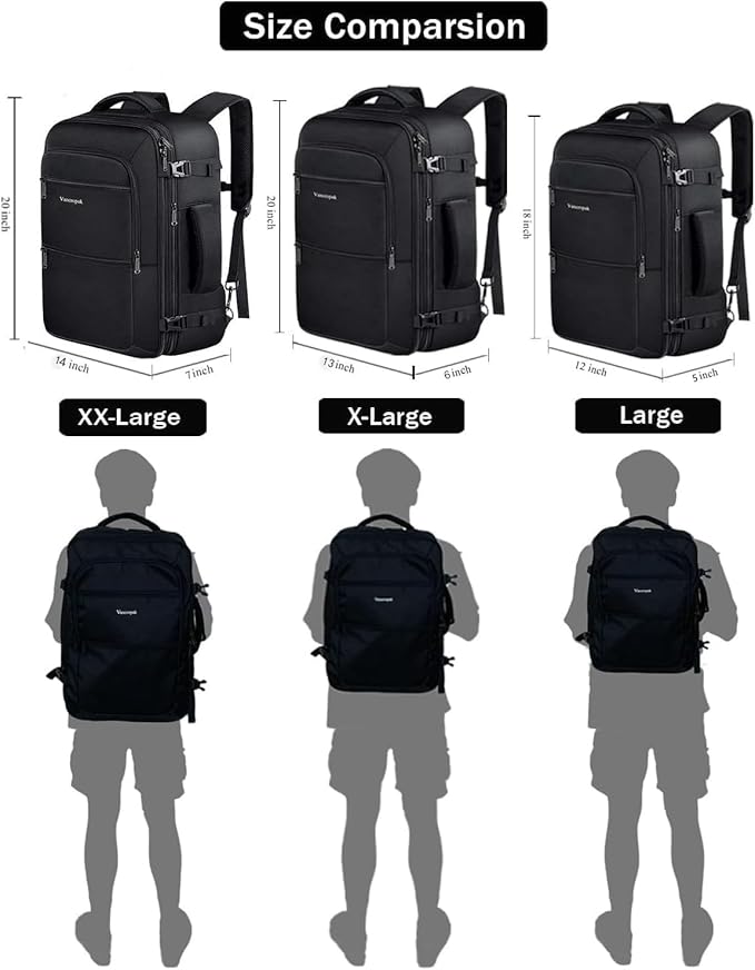 Vancropak Carry On Backpack, 40L Expandable Extra Large Travel Backpack, Flight Approved Water Resistant Luggage Suitcase Daypack, Lightweight College Business Weekender Bag for Men & Women, Black