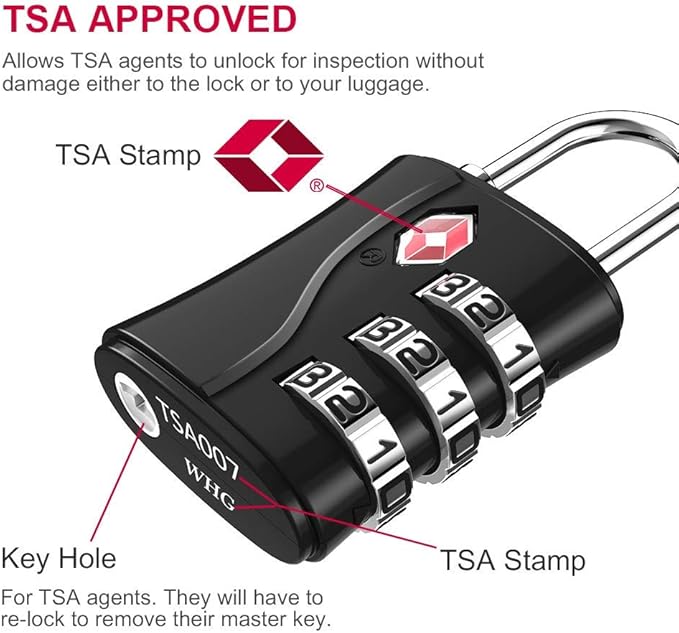 ZHEGE Luggage Lock TSA Approved, Small TSA Lock for Travel Suitcase, Backpack, Laptop Bag and Handbag - Easy to Set with Alloy Body (Black, 1 Pack)