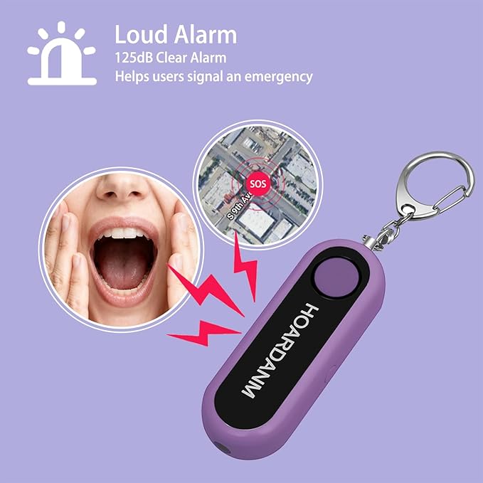 Personal Alarm for Women, Girls Simple Personal Safety Alarm, Extra LED Strobe Light, Safety Self Defense Keychain, Loud Horns & Siren (Violet).