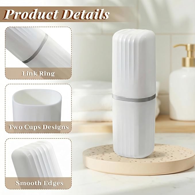 Xthrotsenk Toothbrush Travel Case 2 in 1 Traveling Toothbrush Holders Travel Toothbrushes Container Tooth Brush Case Portable Tooth Brush Holder for Camping, Business, Home (White)