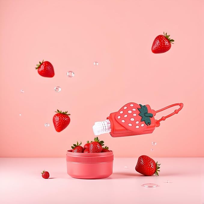 Red Strawberry Empty Travel Bottle Hand Sanitizer,Cartoon Hangable w Cover Silicone Refillable Bottle Cosmetic Container for Hand Soap Holder Refillable Portable Travel Containers