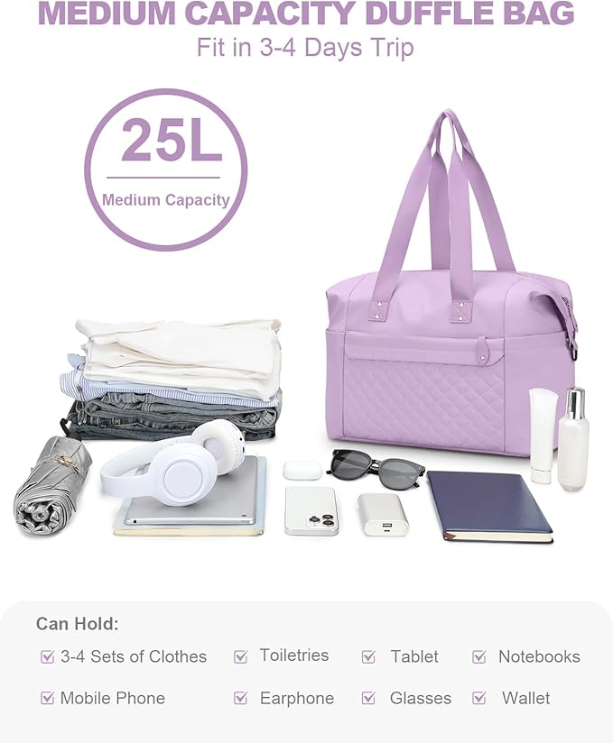 Pritent Travel Duffle Bag, Waterproof Weekender Overnight Hospital Bags for Women Men with Toiletry Bag Lightweight Carry on Personal Item Duffle Gym Bag for Travel, Airplanes, Sports