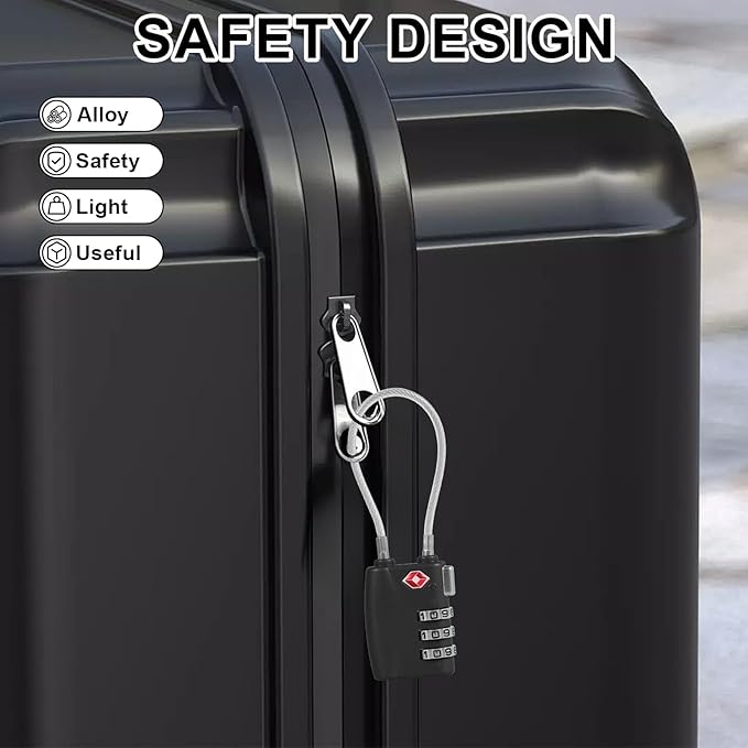5 Pack TSA Locks for Luggage TSA Approved Luggage Locks 3 Digit Combination TSA Travel Locks Portable Cable Padlocks Zinc Alloy Body Suitcase Locks for Travel Bag Suitcase Backpack Lockers,Black