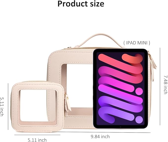 LETGO Portable Makeup Bag for Purse Mini Make up Cute Cosmetic Bag Pouch for Women with Slip-in Pockets Travel Lipstick Bag Organizer Bags Beige