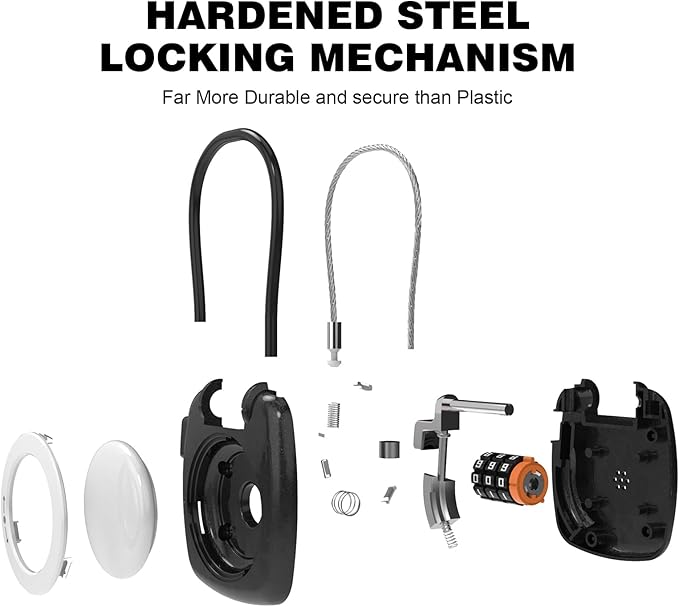 Airtag Keychain Holder with 3 Digit Combination Lock for Luggage, Suitcase, Backpack, Lockers, Travel Luggage Locks, Resettable Cable Lock with Zinc Alloy Body(Black)