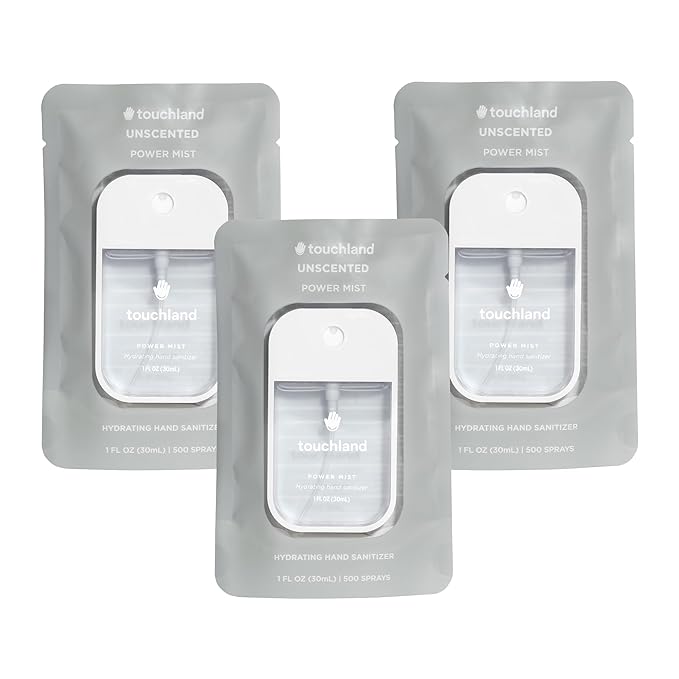Touchland Hydrating Hand Sanitizer Spray – UnscentedTrio Set, Dye Free – 3 x 1 FL OZ Travel Size Mists