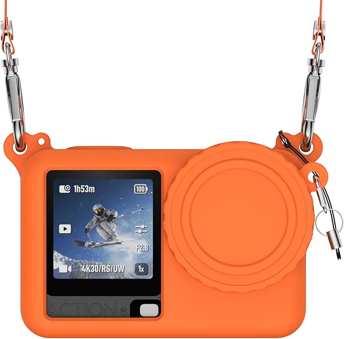 Case for DJI Osmo Action 6 with Lanyard, Soft Silicone Non-Slip Anti-Drop Wear-Proof and Washable Action Camera Protector Case Compatible with DJI Osmo Action 6 Accessories (Orange)