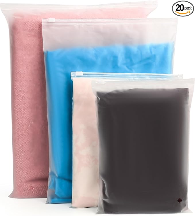 20 Pcs Travel Storage Bags for Luggage Organizer Bags, Clothes Packaging Ziplock Bag, Plastic Waterproof Resealable Compression Zipper Packing Bag for Travel Suitcase Clothing Shoes(4 Sizes)