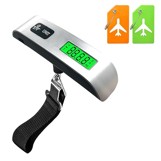 2-in-1 Travel Set: Luggage Scale + 2 Silicone Tags, Writable Name & Phone to Prevent Loss, 110 lbs Capacity, LCD Display, Ideal for Travel Bags