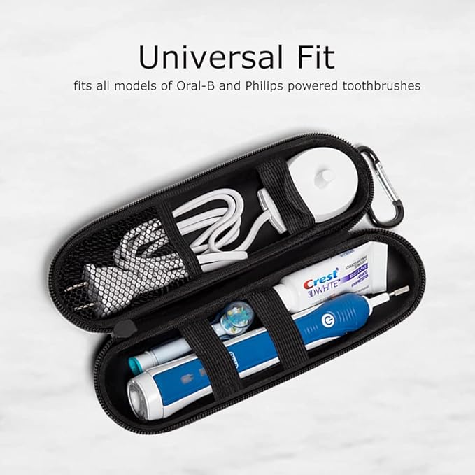 Nincha EVA Electric Toothbrush Case - Durable Hard Shell Travel Case with Mesh Pocket - Fits Most Powered Toothbrush Products (Black)