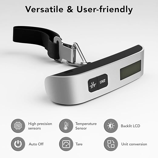 MOKUA Portable Digital Luggage Scale, 110lbs Hanging Baggage Scale with Backlit LCD Display, Portable Suitcase Weighing Scale, Travel Luggage Weight Scale with Hook