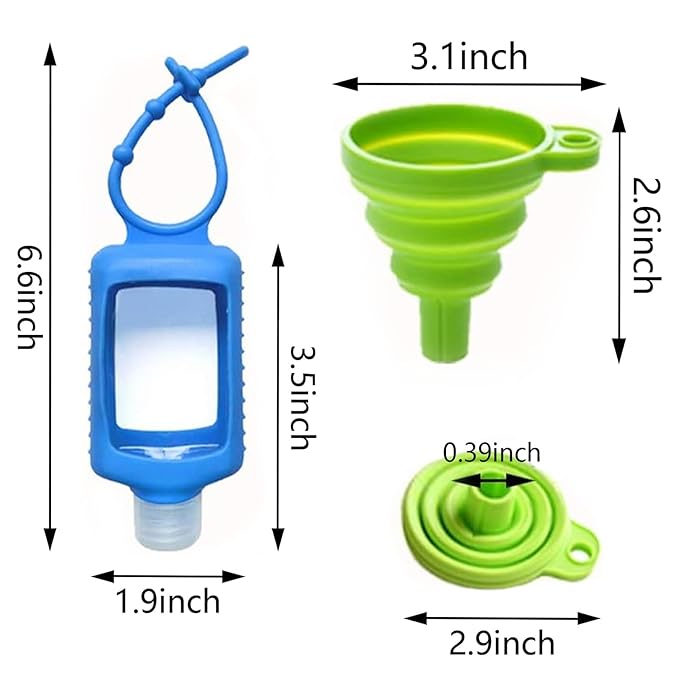 MEMOVAN Travel Plastic Clear Bottles with Silicone Sleeve 6 Pack, Pocket Hand Sanitizer Bottle Refillable Bottle with Keychain Holder, 2oz/60ml Leakproof Empty Squeeze Container Flip Cap, Random Color