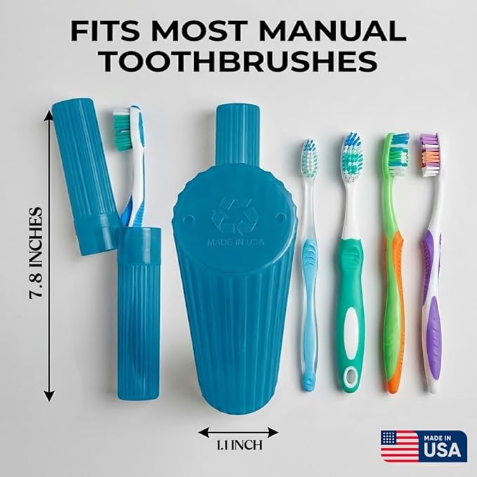 American Comb Toothbrush Holder - Blue, Made in USA, with Ventilation Holes, for Toothbrush Covers, Toothbrush Holder, Toothbrush Soft, Durable Design, Hygienic Bathroom Accessory