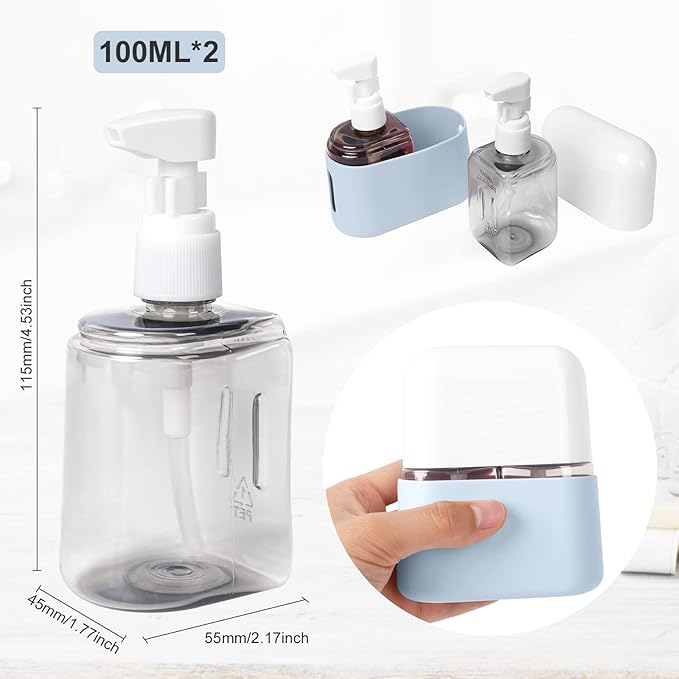 Yamadura Travel bottles for Toiletries, TSA Approved Travel Containers, Refillable, Portable, Spray Bottles and Pump Bottles with Labels for Creams, Perfumes and Shampoos (Blue)
