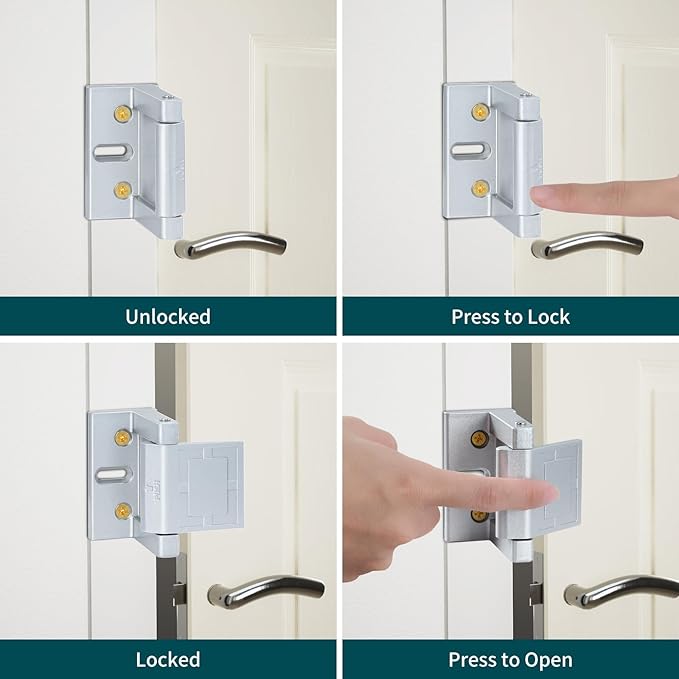 High-Security Reinforced Door Lock – Aluminum Privacy Latch for Home and Hotel, Easy Installation with Stainless Steel Screws, Interior Night Lock for Added Protection (Silver-1 Pack)