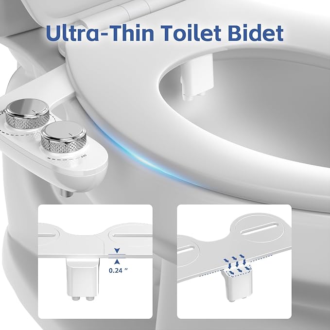 Bidet Attachment for Toilet Seat Water Pressure - Non Electric Bidets Self Cleaning Sprayer - Portable Slim Dual Nozzle Bidet Attachments Toilets - Adjustable Bidets Wash Butt Cleaner for Bathroom