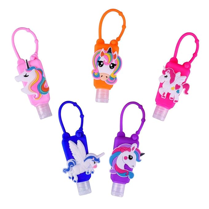 5Pcs Travel Size Kids Empty Hand Sanitizer Bottles with Keychain Holder Detachable Silicone Protective Case 30ml Plastic Travel Bottles Leak Proof Refillable Containers - Unicorn A#