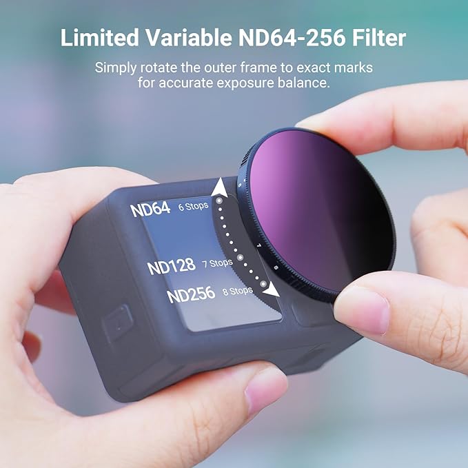 NEEWER Variable ND Filter Compatible with DJI Osmo Action 5 Pro/4/3, ND64-256 6-8 Stops Snap On Multicoated HD Optical Glass Neutral Density Action Camera Lens Filter Accessories