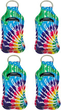 4 Piece Hand Sanitizer Bottle Holder Keyring Neoprene Keychain for 30ML Gym Shampoo Lotion Soap Perfume and Liquids Travel Containers,Tie-dye