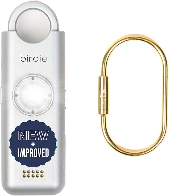 She’s Birdie 3.0 New Version – The Original Personal Safety Alarm for Women by Women–Loud Siren, Flash Light and Rechargeable Battery in a Variety of Colors (Metallic Silver Gray)