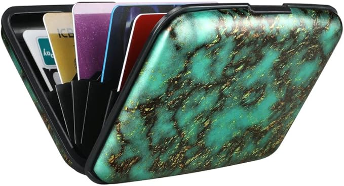 ELFISH Mini RFID Aluminum Wallet Credit Cards Holder Business Card Case Metal ID Case for Men Women（Verdant